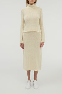 Dorcas Knit Midi Skirt in Ivory Cashmere