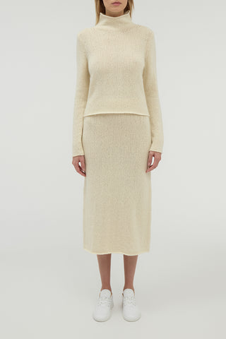 Daina Cropped Knit Turtleneck in Ivory Cashmere