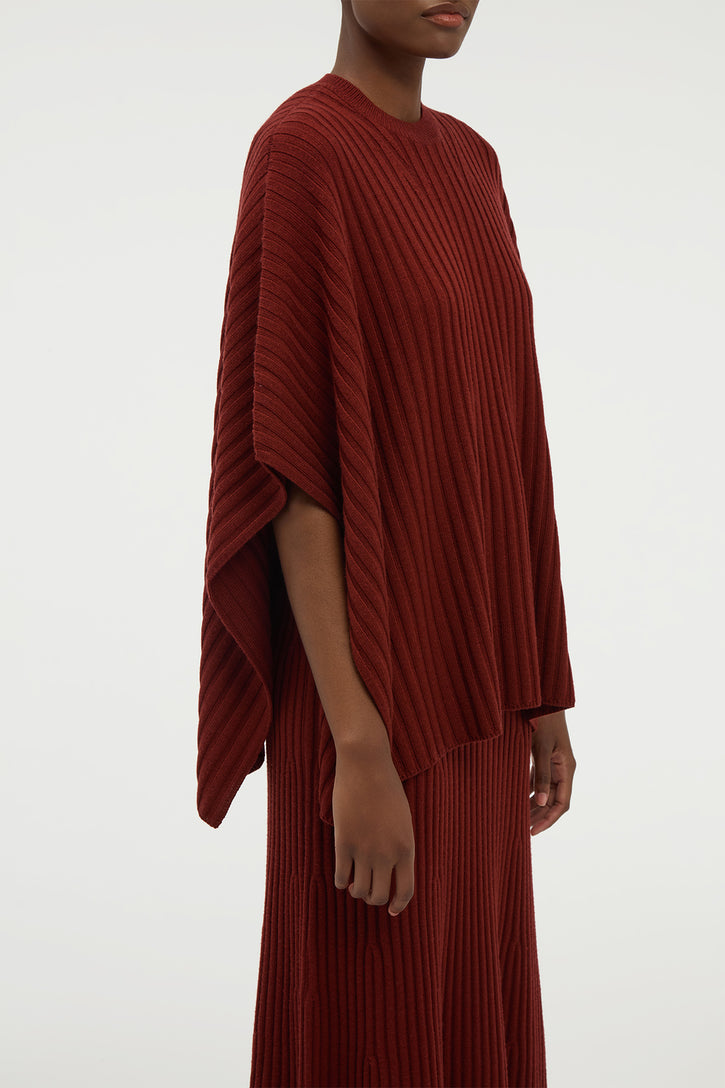 Baron Knit Cropped Poncho in Burnt Sienna Merino Wool Cashmere