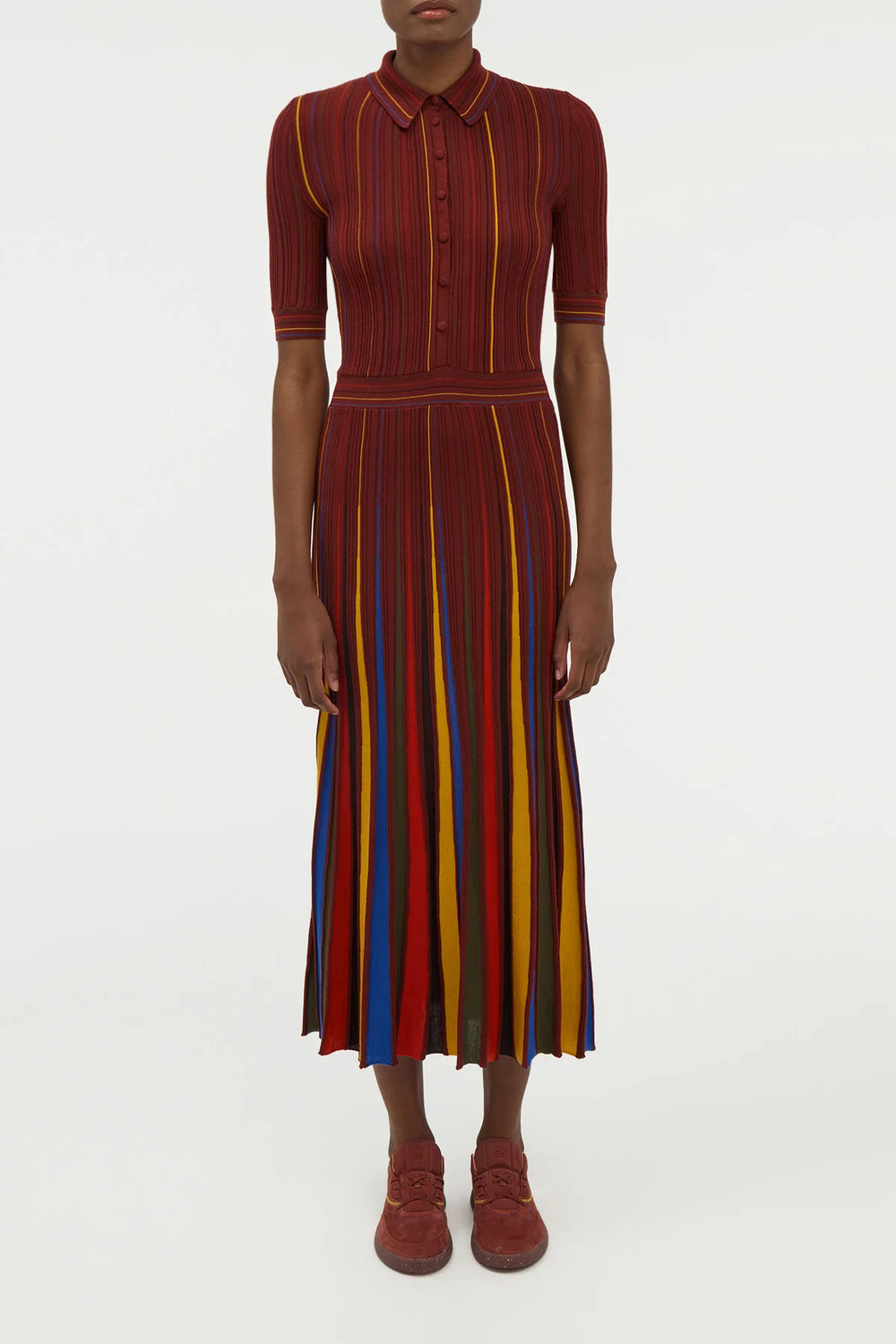 Calypso Pinstripe Knit Midi Dress Burnt Sienna Merino Wool