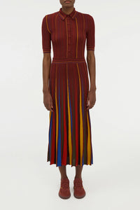 Calypso Pinstripe Knit Midi Dress Burnt Sienna Merino Wool