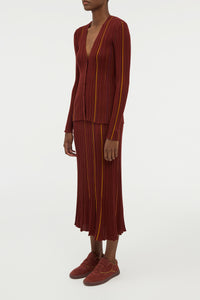 Barth Pinstripe Knit Cardigan in Burnt Sienna Merino Wool