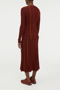 Barth Pinstripe Knit Cardigan in Burnt Sienna Merino Wool
