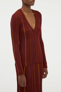 Barth Pinstripe Knit Cardigan in Burnt Sienna Merino Wool