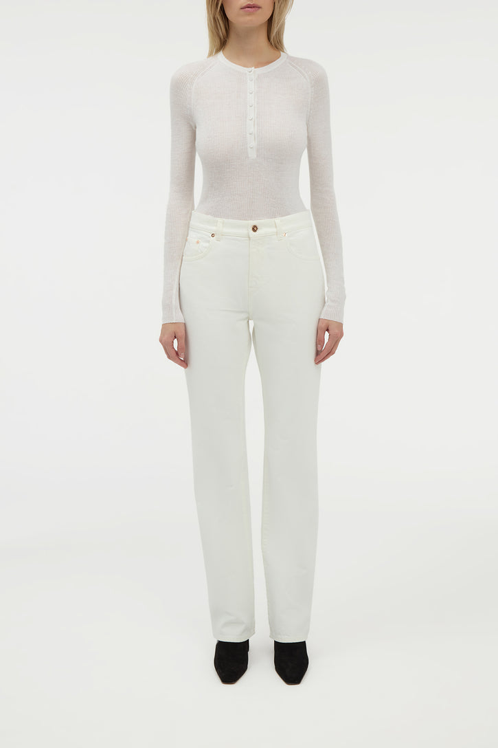 Anges Knit Henley in Ivory Cashmere Silk with Hemp