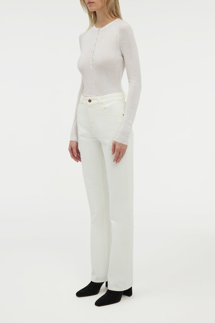Anges Knit Henley in Ivory Cashmere Silk with Hemp