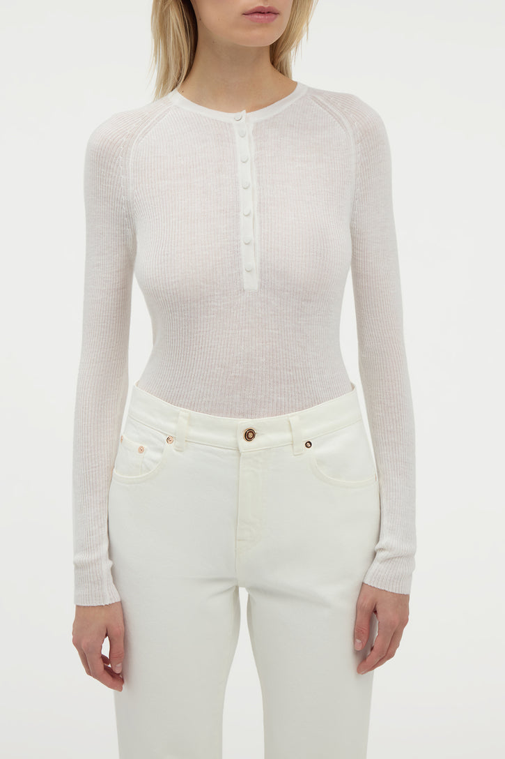 Anges Knit Henley in Ivory Cashmere Silk with Hemp