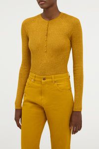 Golden Birch Anges Knit Henley - On Model Front | Gabriela Hearst