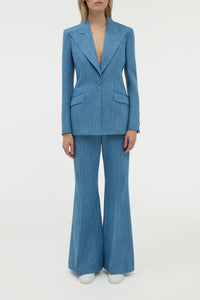 Leiva Blazer in Medium Blue Recycled Cotton Linen Denim