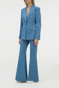 Leiva Blazer in Medium Blue Recycled Cotton Linen Denim
