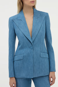 Leiva Blazer in Medium Blue Recycled Cotton Linen Denim