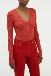 Aiste Knit Cardigan in Antelope Orange Cashmere Silk with Hemp