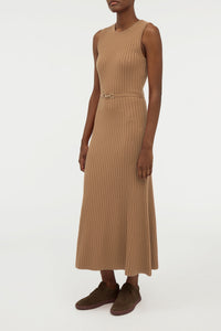 Meier Knit Midi Dress in Camel Merino Wool Cashmere