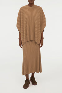 Baron Knit Cropped Poncho in Camel Merino Wool Cashmere