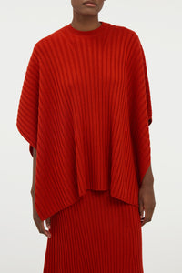 Baron Knit Cropped Poncho in Antelope Orange Merino Wool Cashmere