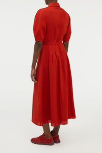 Maude Pleated Midi Shirtdress in Antelope Orange Aloe Linen