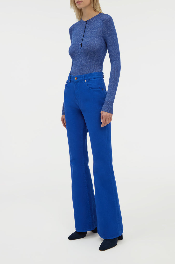 Anges Knit Henley in Cobalt Cashmere Silk with Hemp