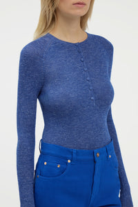 Anges Knit Henley in Cobalt Cashmere Silk with Hemp