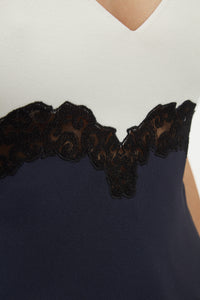 Cynthia Lace Top in Dark Navy Silk Wool Cady