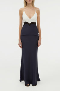 Cynthia Lace Top in Dark Navy Silk Wool Cady