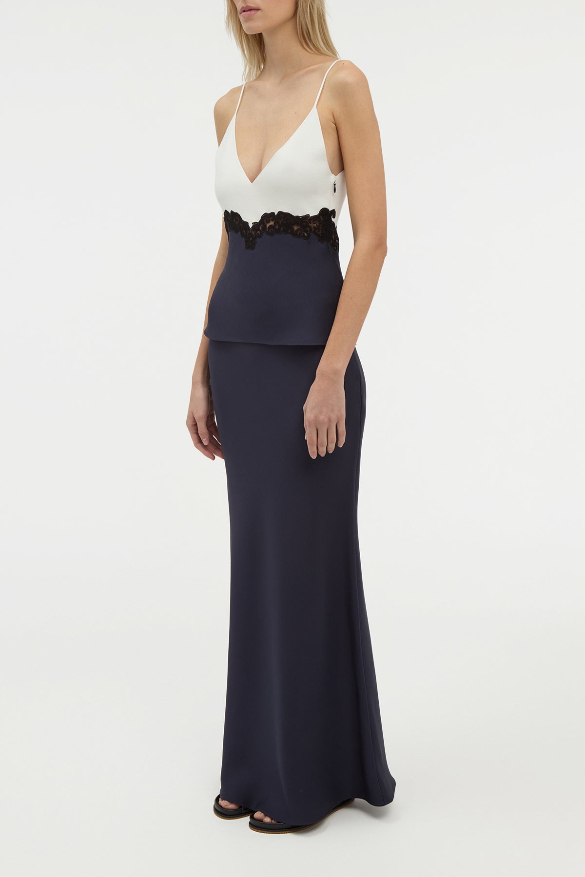 Cynthia Lace Top in Dark Navy Silk Wool Cady