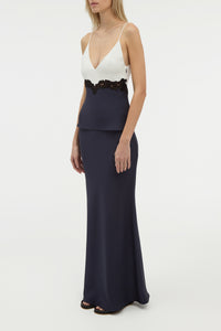 Cynthia Lace Top in Dark Navy Silk Wool Cady
