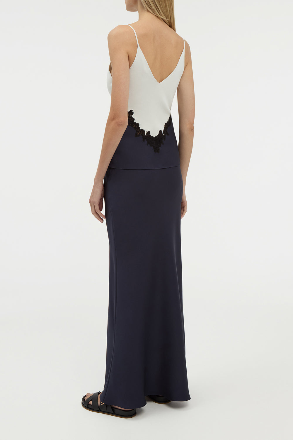 Cynthia Lace Top in Dark Navy Silk Wool Cady