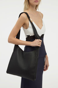 Small Hobo Bag in Black Textured Nappa Leather