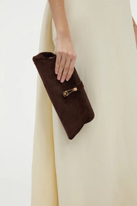 Paola Clutch in Dark Brown Suede