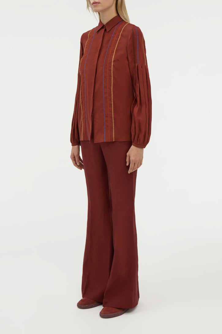 Inga Blouse in Burnt Sienna Multi Aloe Linen