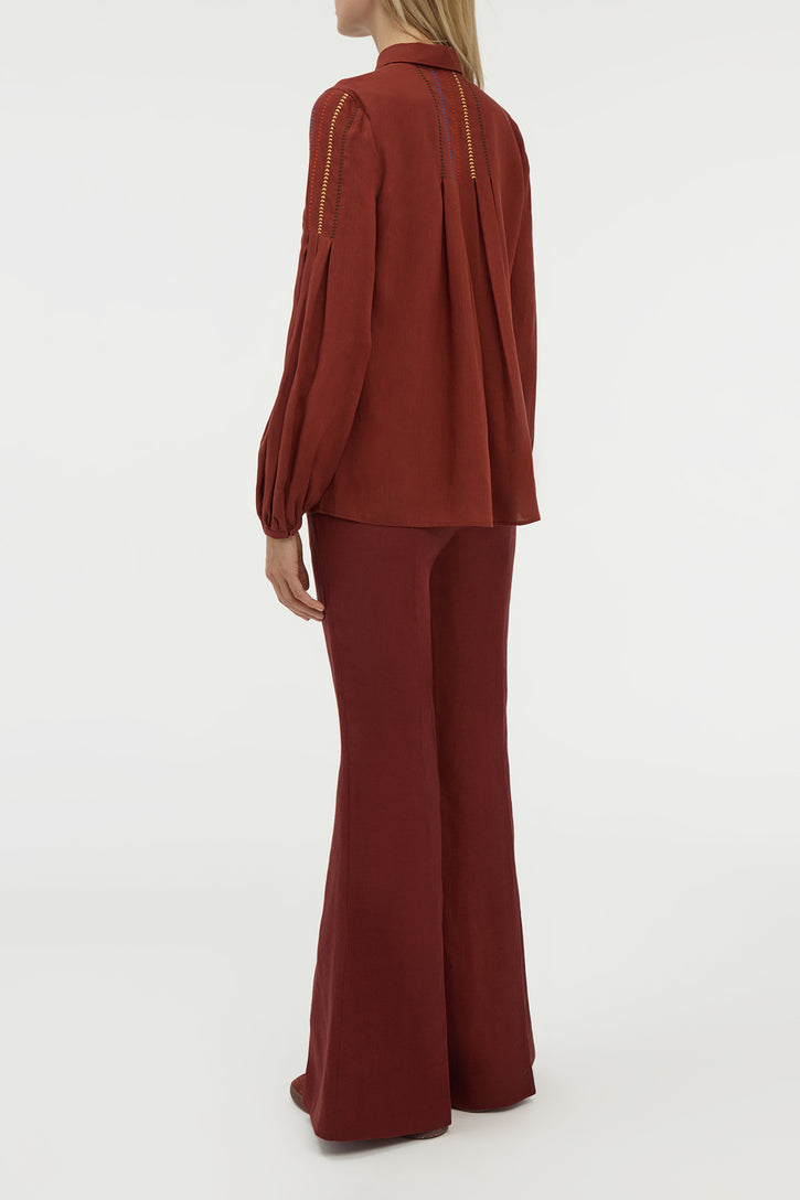 Inga Blouse in Burnt Sienna Multi Aloe Linen