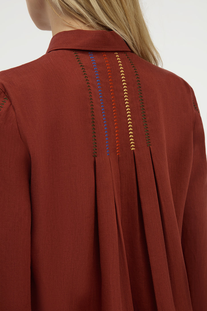 Inga Blouse in Burnt Sienna Multi Aloe Linen