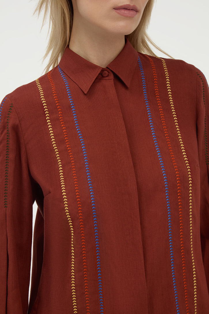 Inga Blouse in Burnt Sienna Multi Aloe Linen
