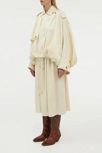 Chiara Pleated Midi Skirt in Ivory Textured Linen