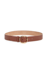 Cognac Leather Elster Buckle Belt with Gold Hardware - Full View | Gabriela Hearst