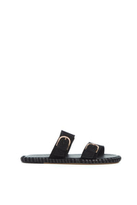 Sage Flat Sandal in Black Suede