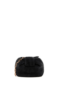 Soft Demi Clutch In Black Shearling