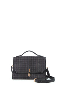 Medium Leonora Bag in Charcoal Multi Suede Houndstooth