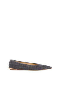 Fleur Flat in Charcoal Multi Leather Houndstooth