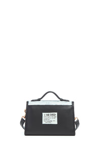 Hand Painted Small Leonora Flap Bag in Black & White Leather