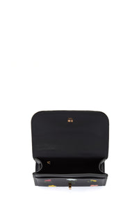 Small Leonora Hand Painted Flap Bag in Black Leather