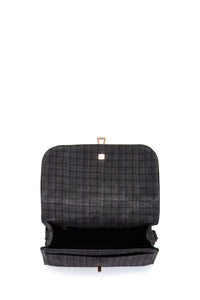 Medium Leonora Bag in Charcoal Multi Suede Houndstooth