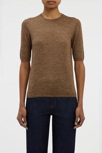 Chryse Knit T-Shirt in Chestnut Cashmere Silk with Hemp
