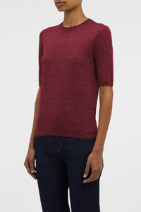 Chryse Knit T-Shirt in Bordeaux Cashmere Silk with Hemp