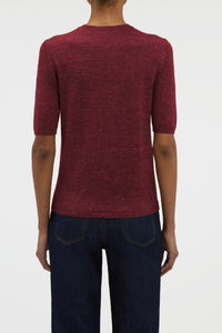 Chryse Knit T-Shirt in Bordeaux Cashmere Silk with Hemp