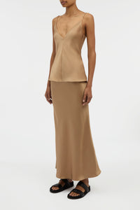Maria Top in Camel Silk Satin