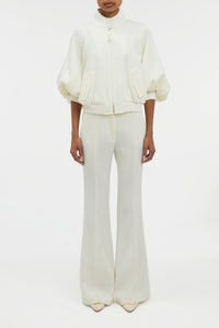 Rhein Flare Pant in Ivory Virgin Wool Crepe