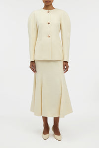 Daelan Jacket in Ivory Virgin Wool Silk Slub