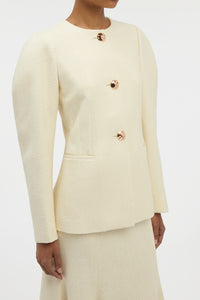 Daelan Jacket in Ivory Virgin Wool Silk Slub