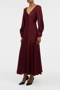 Peyton Maxi Dress In Bordeaux Silk Satin